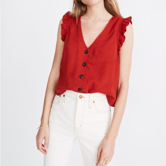 Madewell Tops - Madewell Linen-Blend Ruffle Button-Front Tank